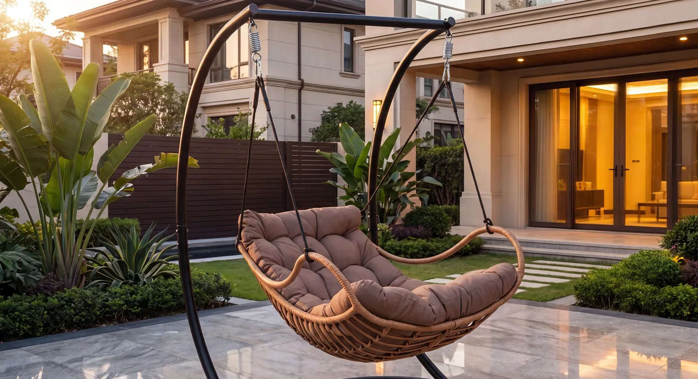 Outdoor double hanging chair with canopy-style frame