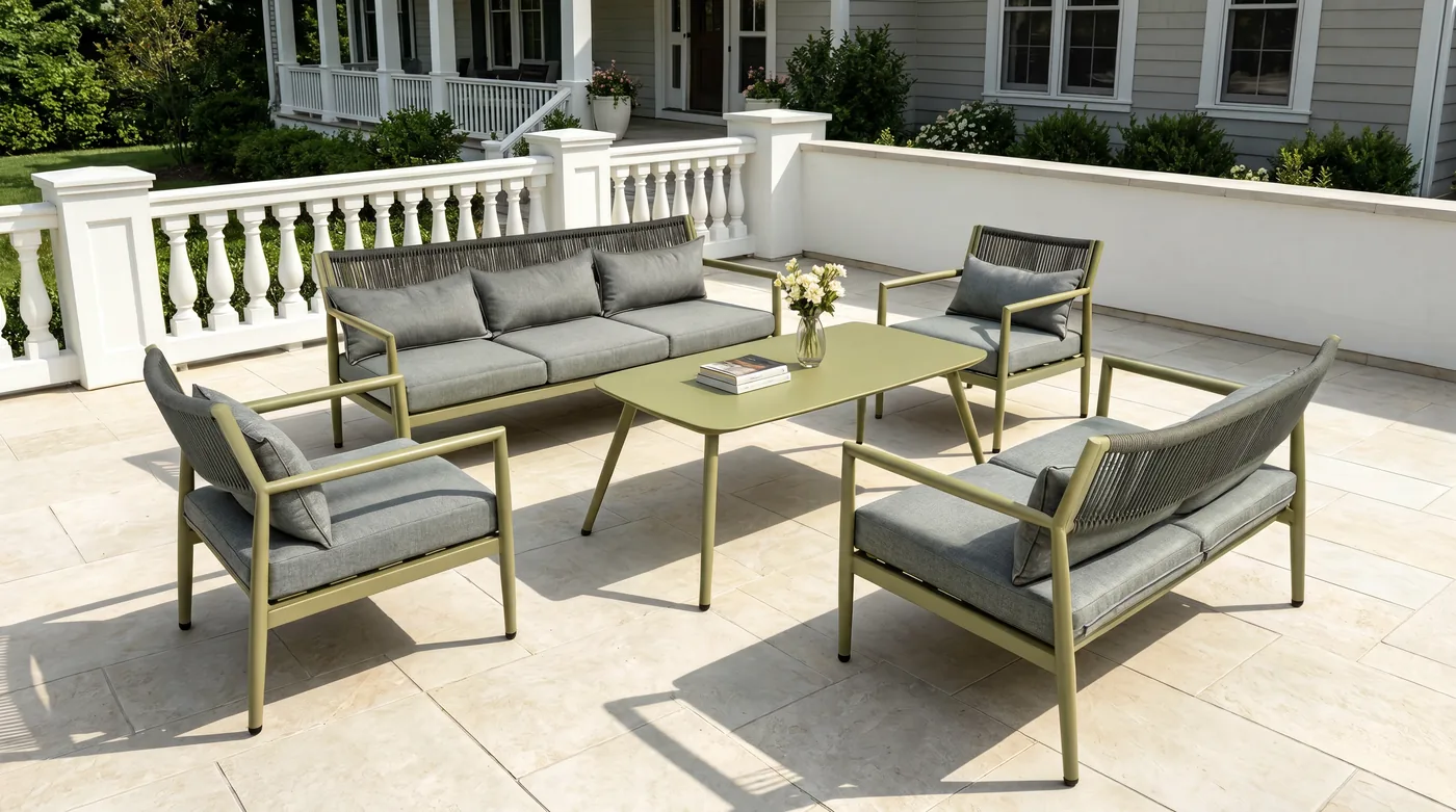Gray patio dining-style chairs and table set