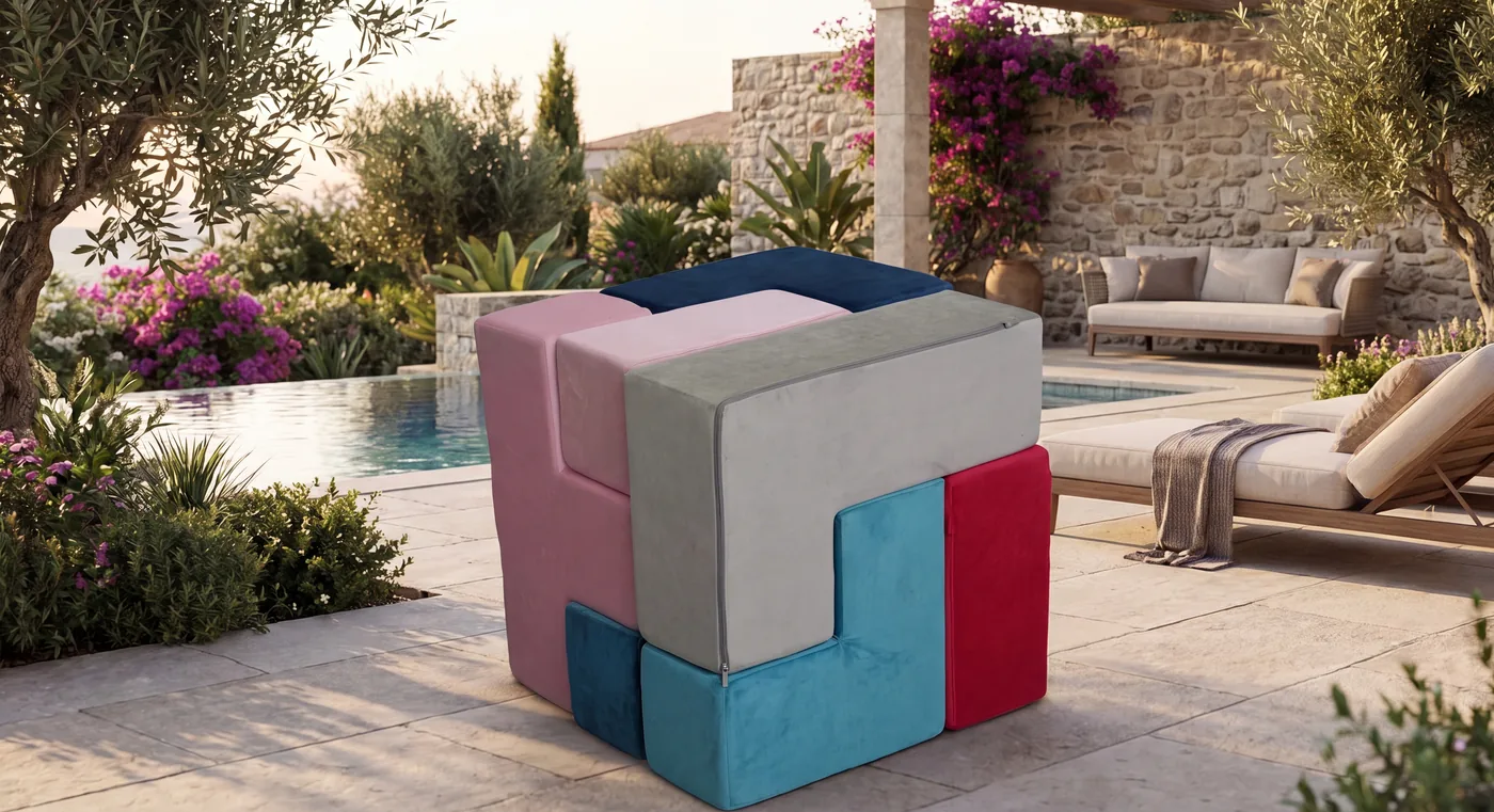 Color block outdoor cube ottoman module