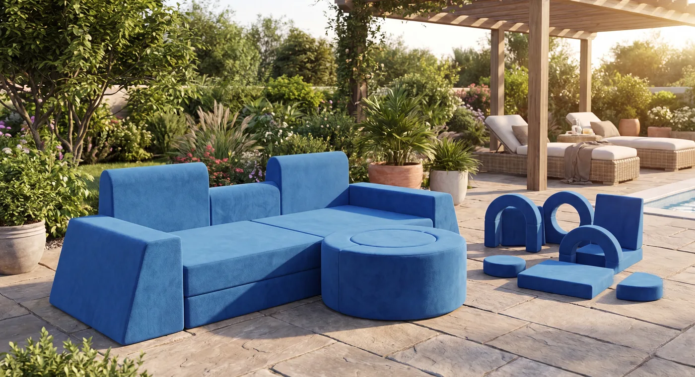 Large blue modular outdoor seating set