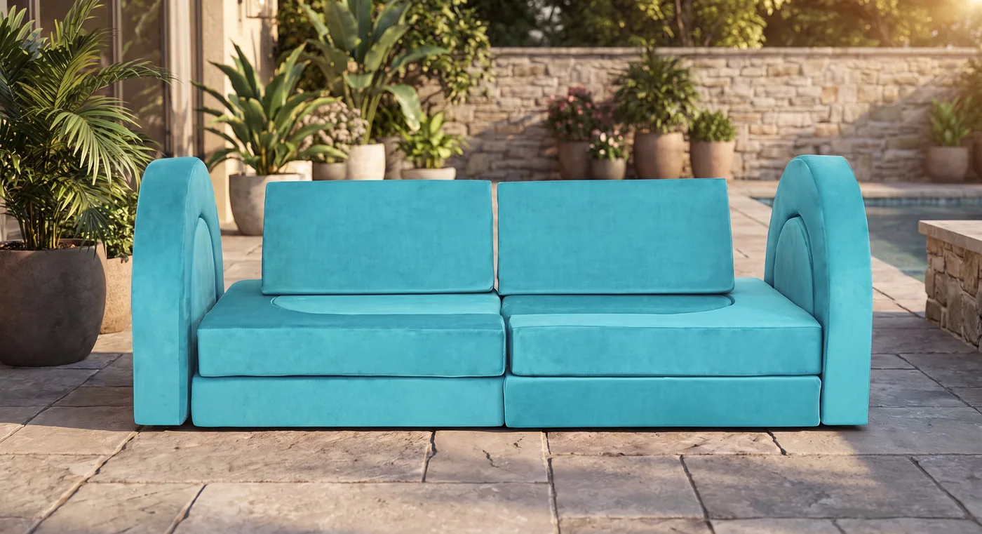 Turquoise outdoor two-seat sofa